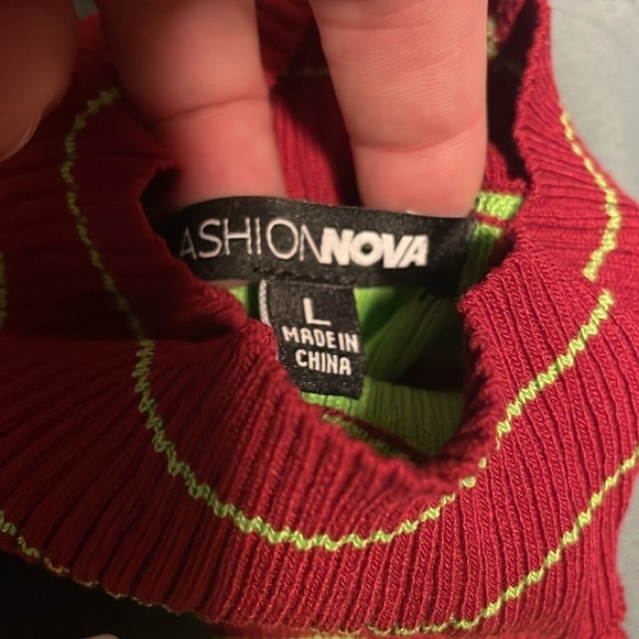 Retro Striped Halter Top Green Maroon Tank Rib High Neck NWT Fashion Nova Mod - Picture 8 of 9